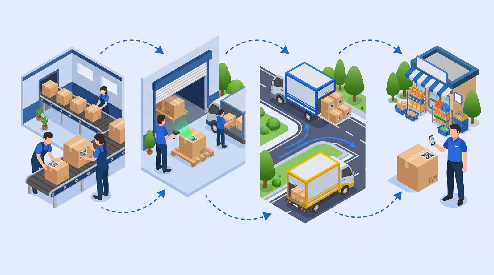 Quy trình gán nhà phân phối cho thùng hàng tại cửa kho và kiểm tra tại điểm bán bằng tem QR