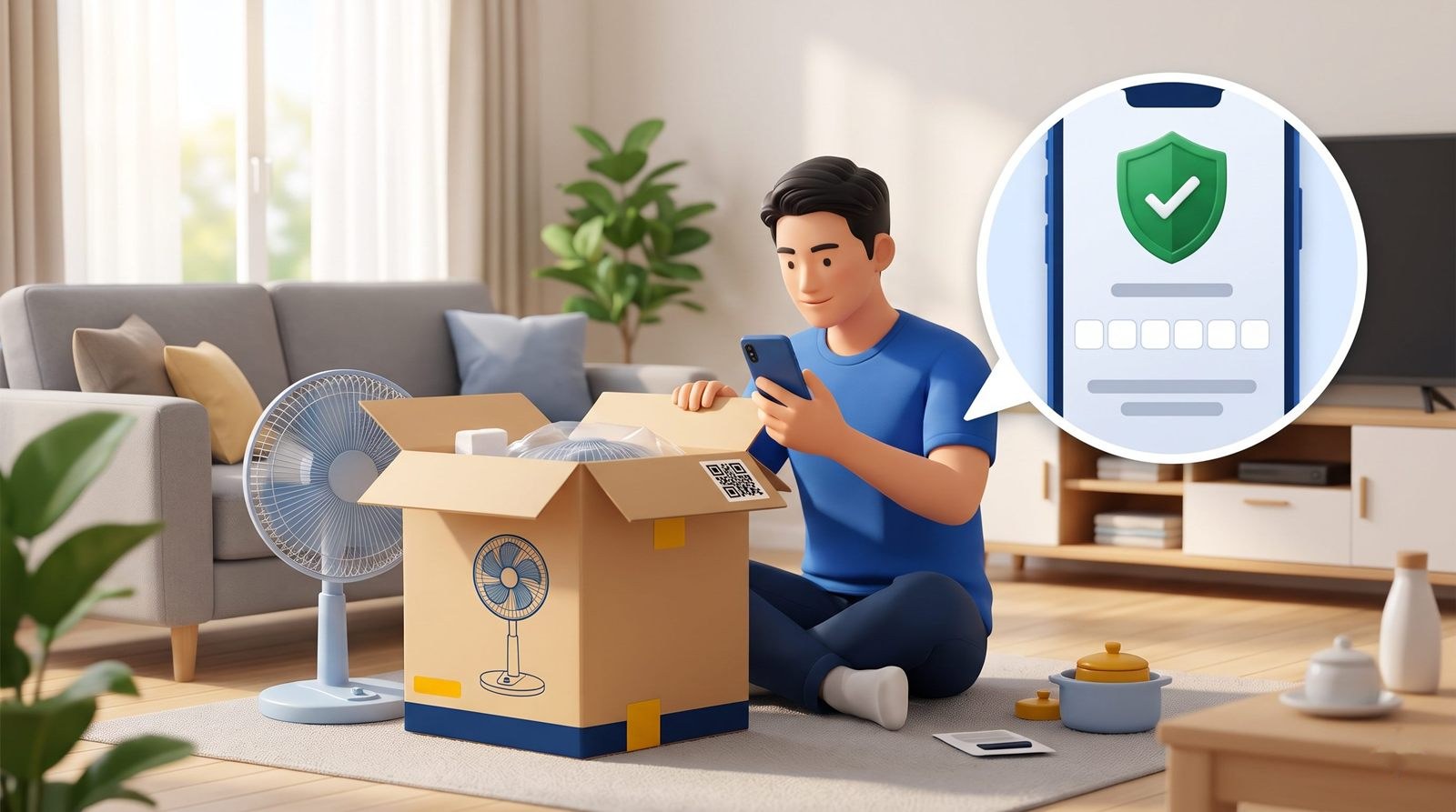 Người mua quét tem QR trên sản phẩm để kích hoạt bảo hành điện tử bằng điện thoại