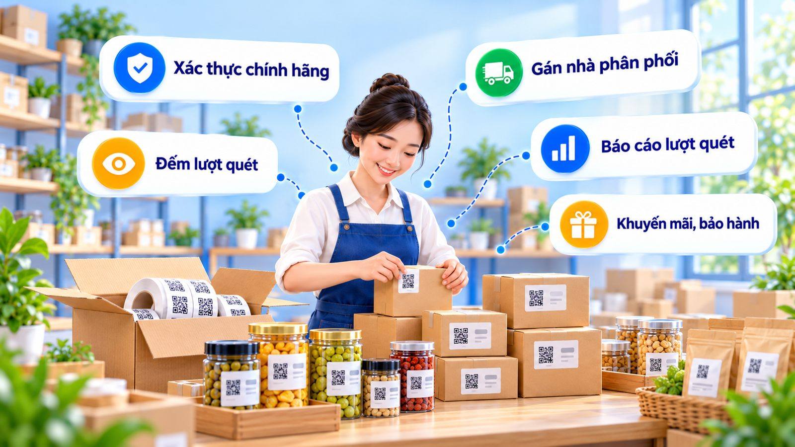 Tem QR cho doanh nghiệp nhỏ: xác thực chính hãng, đếm lượt quét, gán nhà phân phối, báo cáo