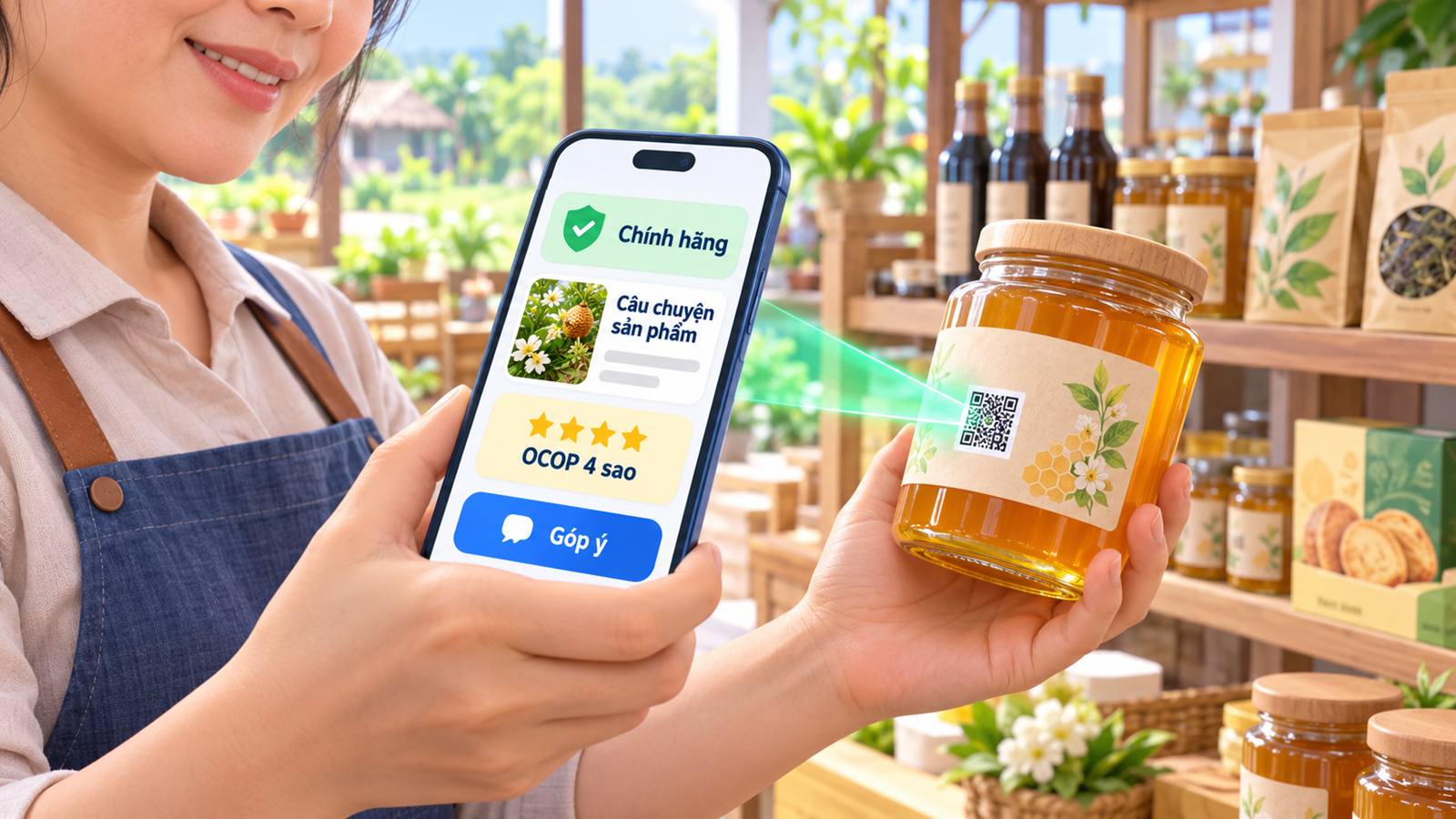 Tem truy xuất nguồn gốc OCOP: người mua quét thấy hàng thật, câu chuyện sản phẩm và chứng nhận