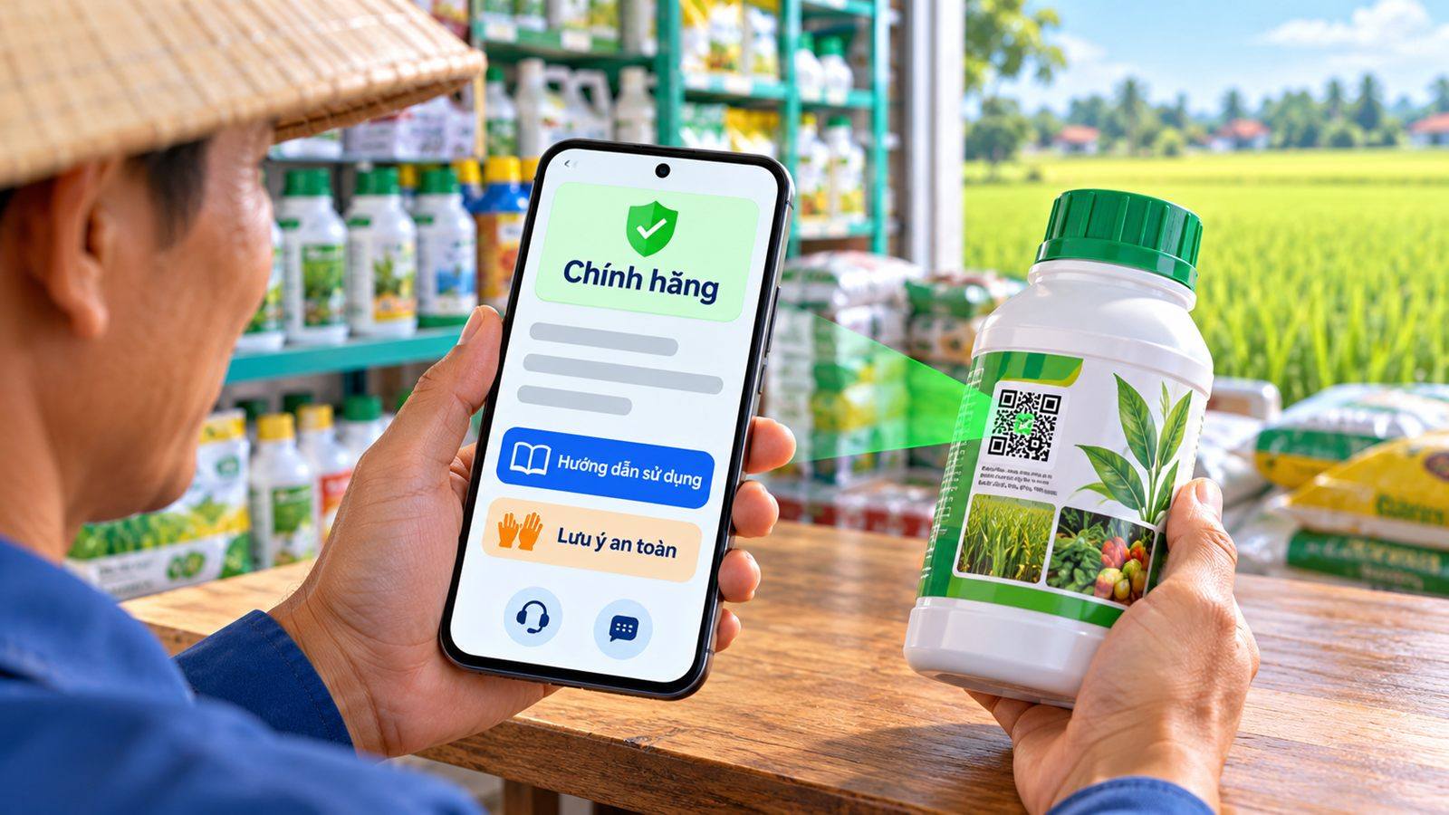 Minh họa trang tra cứu tem thuốc: xác thực chính hãng, thông tin nhãn đăng ký, hướng dẫn sử dụng